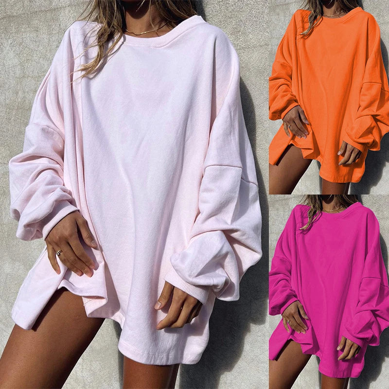 Harajuku Retro Round Neck Loose Sweatshirts New Autumn Long Top Pullover Winter Long Sleeve Simple Jumper