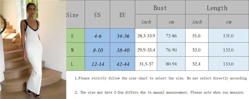 Knit Suspender Split Long Dress New Sleeveless Block Color Beach Vacation Vneck Knitwear Bodycon Dresses