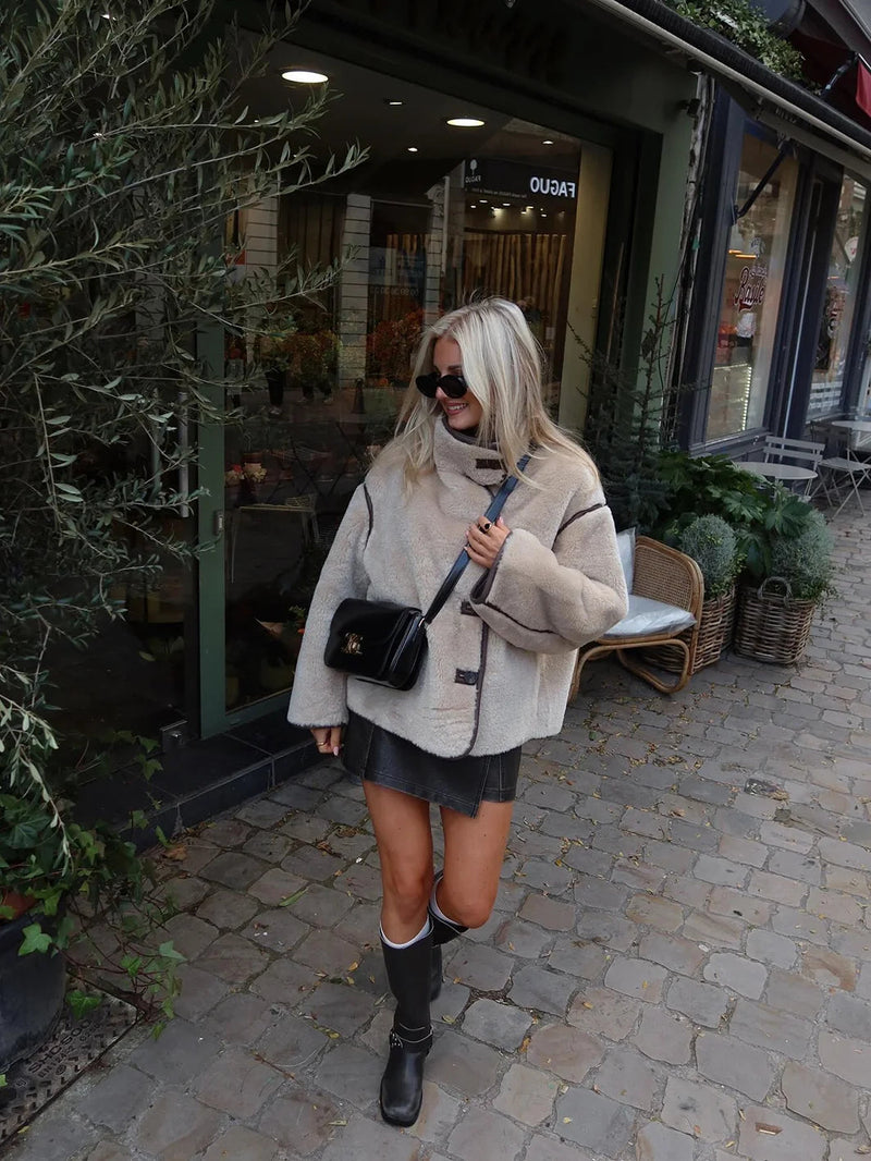 Loose Jackets Woman Spring Standup Collar Long Sleeve Thick Warm Jacket Coat New Outerwear