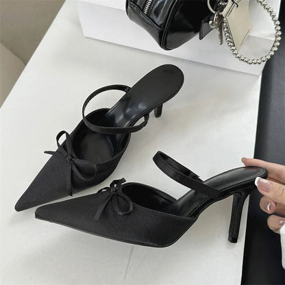 Street Style Pointed Toe Slippers Pumps Thin Heels Mule Slippers Party Prom Shoes Zapatos De Mujeres