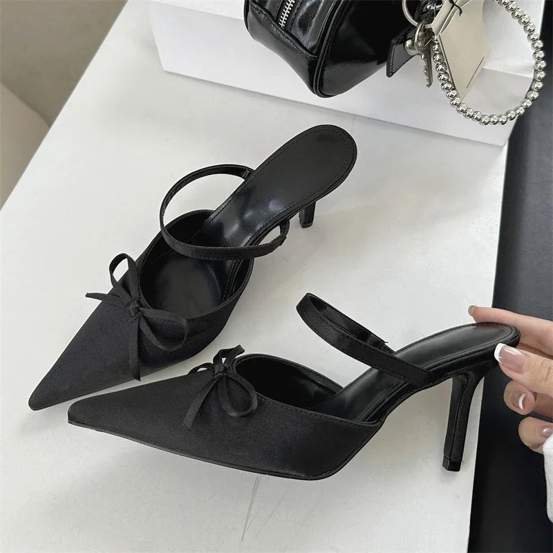 Street Style Pointed Toe Slippers Pumps Thin Heels Mule Slippers Party Prom Shoes Zapatos De Mujeres