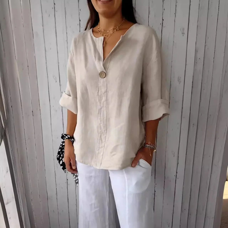 Summer V-neck Button Tee Blouse