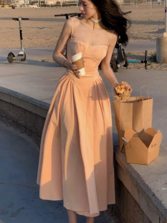 Spaghetti Strap Midi Dress Slim a Line Party Dresses Party Birthday Holiday Dress Clothing