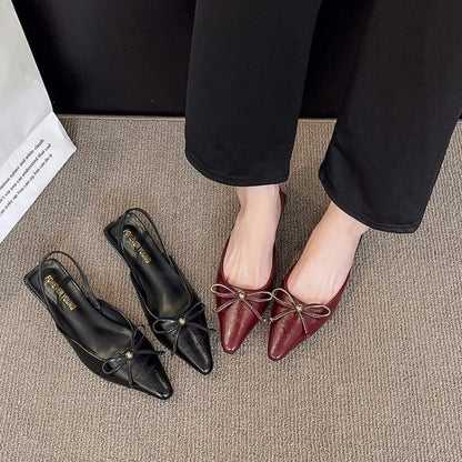 Pointed Toe Heeled Sandals Bow Slippers Slingback Summer Shoes Party Trend New Dress Woman Shoes Zapatos