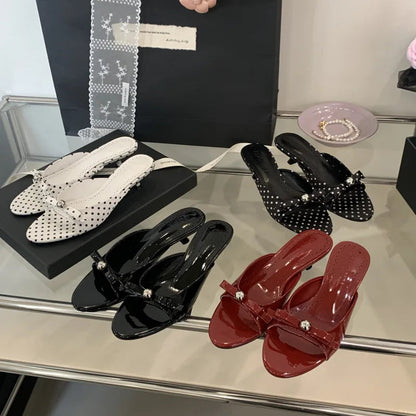 String Bead Highheeled Shoes Lady Slippers Outdoor Slides Pantofle Butterflyknot Low Rubber Flip Flops Hawaiian Pu