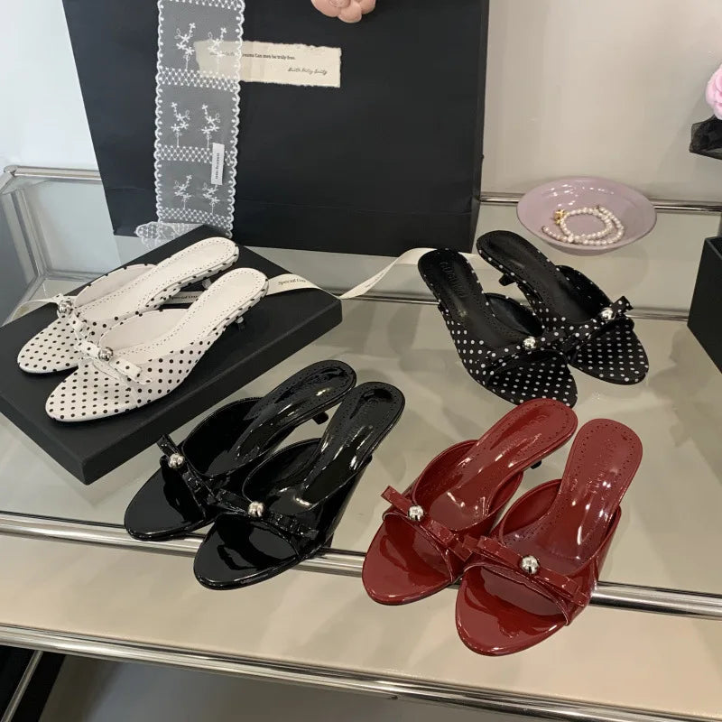 String Bead Highheeled Shoes Lady Slippers Outdoor Slides Pantofle Butterflyknot Low Rubber Flip Flops Hawaiian Pu