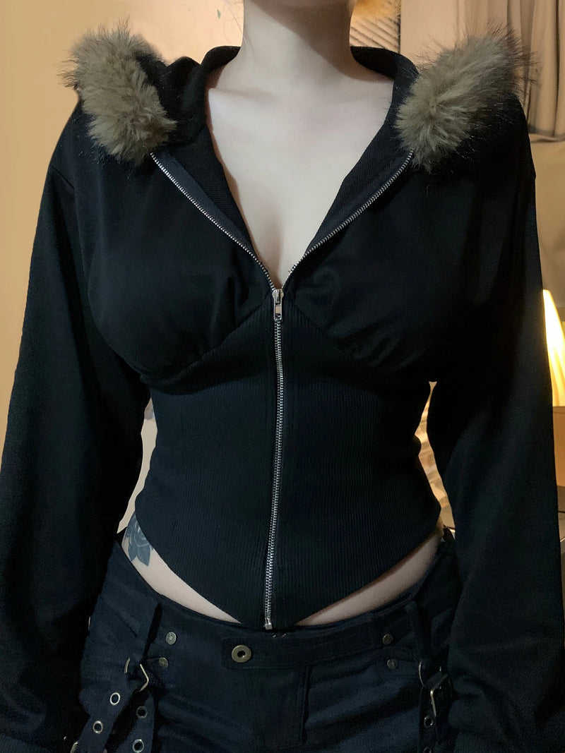 Slim Fit Faux Collar Hooded ’s Coat Simple Basic Zipper Long Sleeve Jackets Autumn Winter