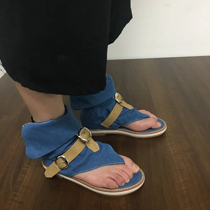 Blue Shoes Buckle Gladiator Sandals Summer Jeans Boots Booties Sandalias Size 43