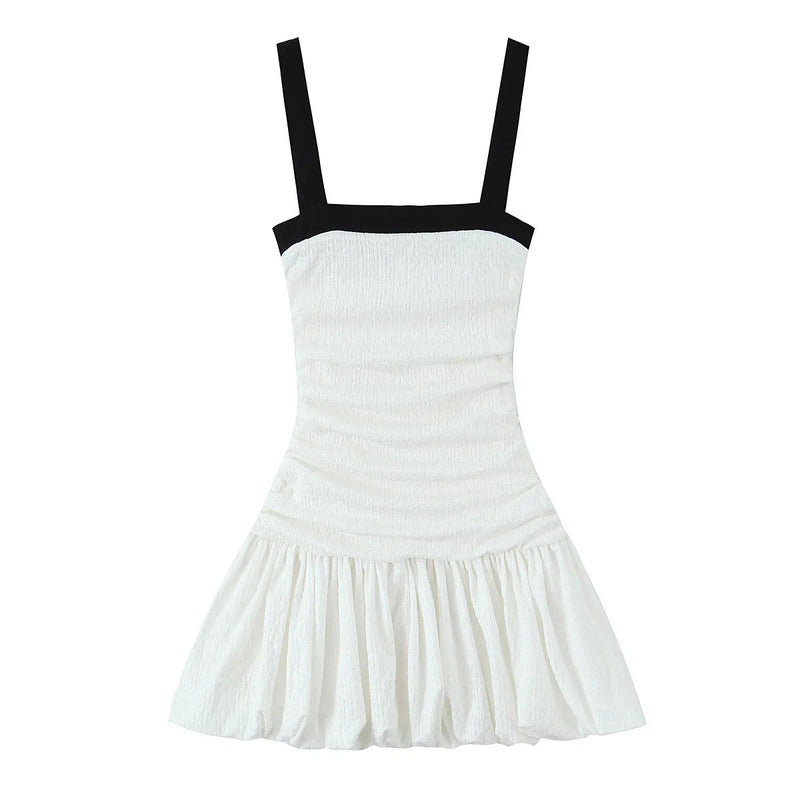 Female Summer Slim Mini Dresses White Square Collar Sleeveless Backless Plaeted Zipper New Dress
