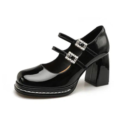 Shallow Mouth High Heel Leather Shoes Slip on Mary Jane Chunky Sandals Increasing Height Clogs for Laceup Navy Blue Pumps