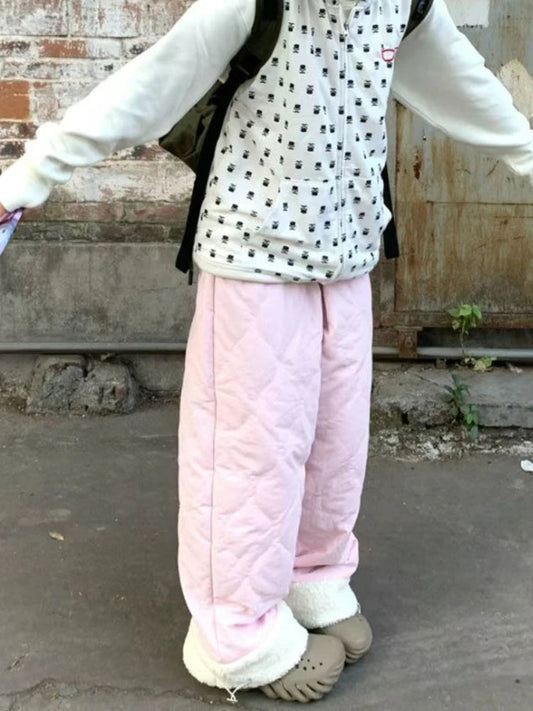 Winter New Pants Diamond Lattice Loose Patchwork Warm Waterproof Cotton Pants Student Pantalones De Mujer
