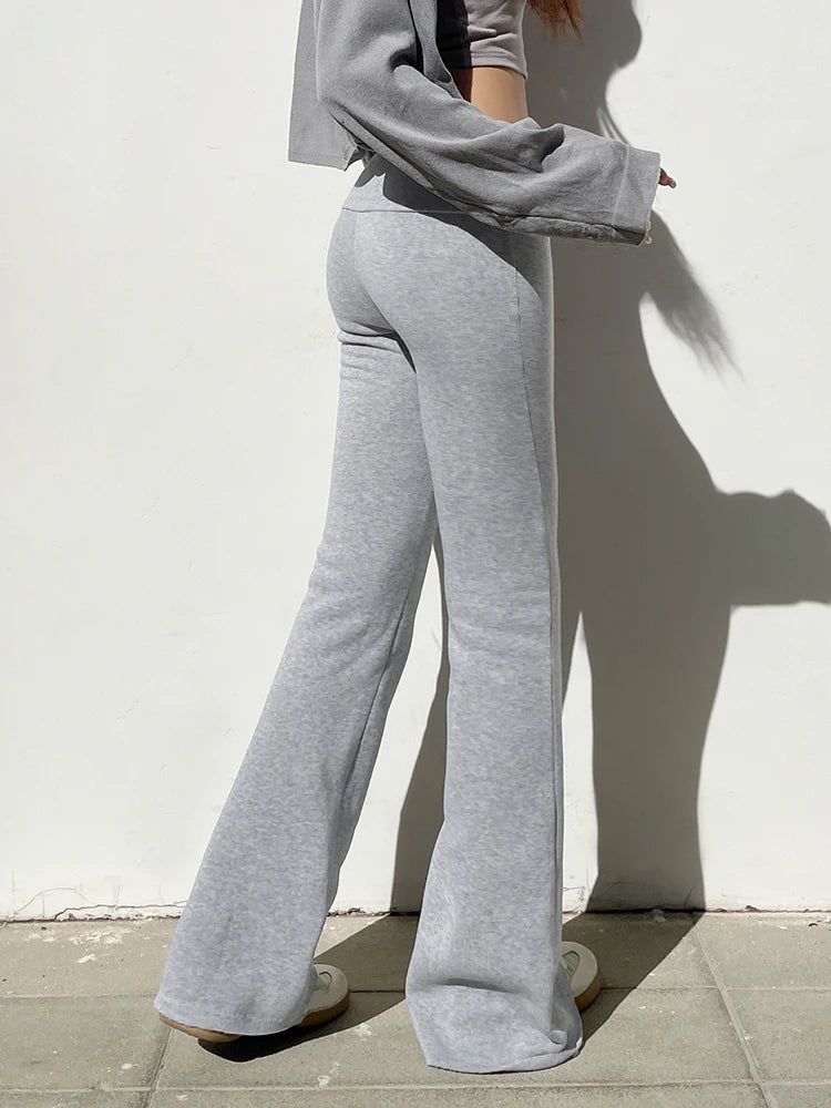 Gray Slim Low Waist Sweatpants for Black Simple Basic Flared Pants Sports Jogging Trousers