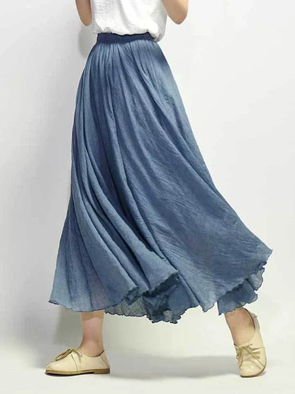 Skirts for Female Beach a Line Dress Double Layer Elastic Waist Long Maxi Comfortable Temperament Skirts