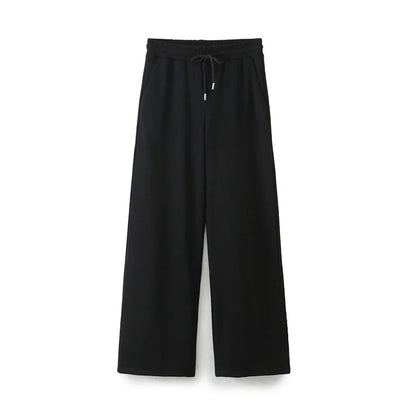 Summer Basic Round Neck Cotton Tshirt Set Short Sleeves Top Female Loose Laceup Straight Leg Pants