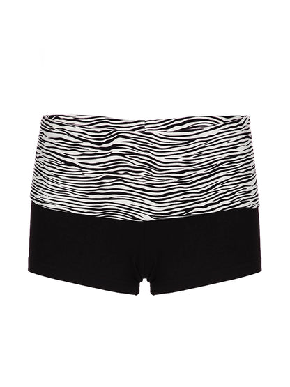 Contrast Stripe Waist Skinny Black Booty Shorts for Basic Summer Vacation Outfits