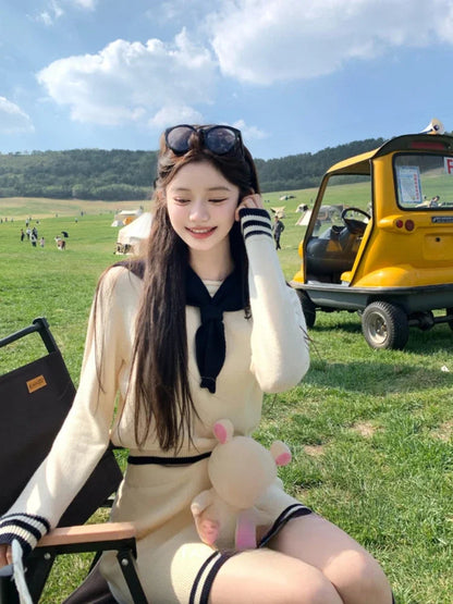 Autumn Winter Y2k Sweater Suits Long Sleeve Y2k Pullover + Mini Skirts Korean Knitted 2 Piece Sets
