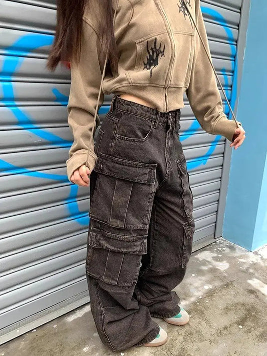 Oversize Cargo Jeans 90s Pockets Do Old Wide Leg Denim Pants Hip Hop Slouchy Trousers