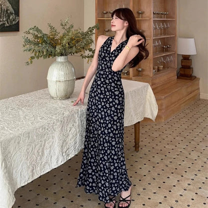 Halter Dresses Beach Style Hollow Out Spring Summer Long Dress Korean Vestidos Mujer