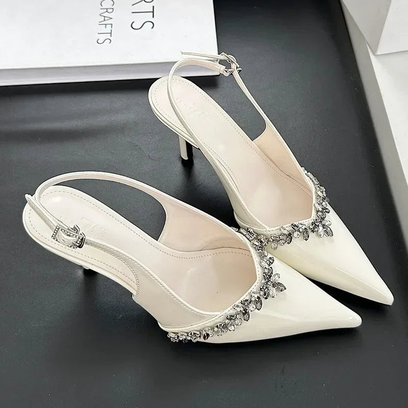 Crystal Pointed Toe High Heels Party Dress Shoes Brand Slingbacks Sandals Pumps