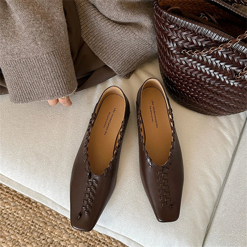 Loafers Spring Walk Loafers Genuine Leather Slip on Flats Shoes Soft Ballet Flats Shoes Woman Gold