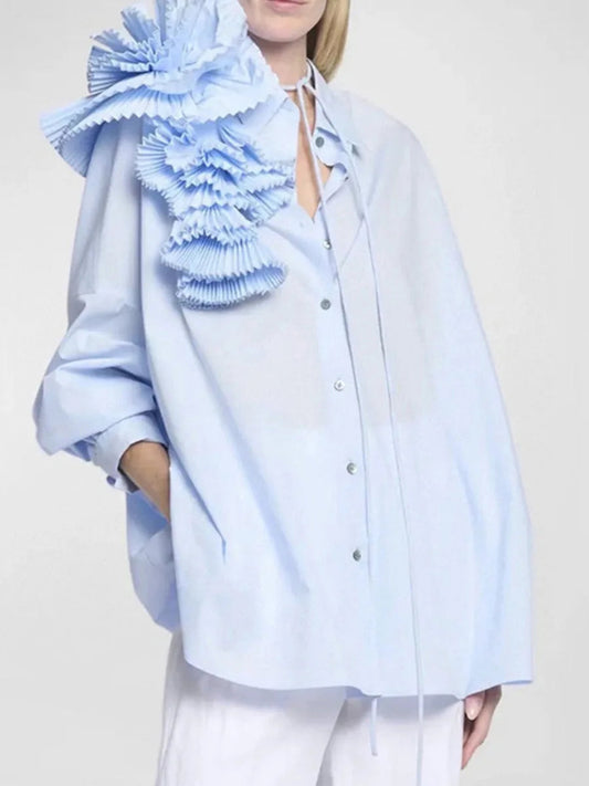 Shirt Lapel Long Sleeves Single Breasted Threedimensional Flower Color Blouse Autumn New 3wq505