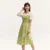 Dress Bubble Sleeves Lace Patchwork Faux Two-piece Slim Fit Summer New Fresh Style Round Neck Mid-length Skirt