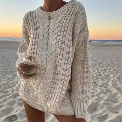 Loose Sweater Autumn Oneck Twist Sweater Color Long Sleeve Pullover Knitted Sweater Street