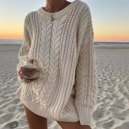 Loose Sweater Autumn Oneck Twist Sweater Color Long Sleeve Pullover Knitted Sweater Street