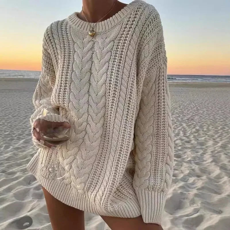 Loose Sweater Autumn Oneck Twist Sweater Color Long Sleeve Pullover Knitted Sweater Street