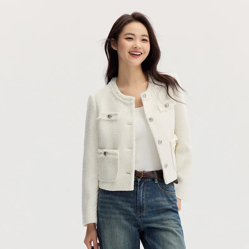 Coat Short-sleeved Shoulder Padding Tassel Gentle New Petit Charcoal Style Slim Fit Jacket