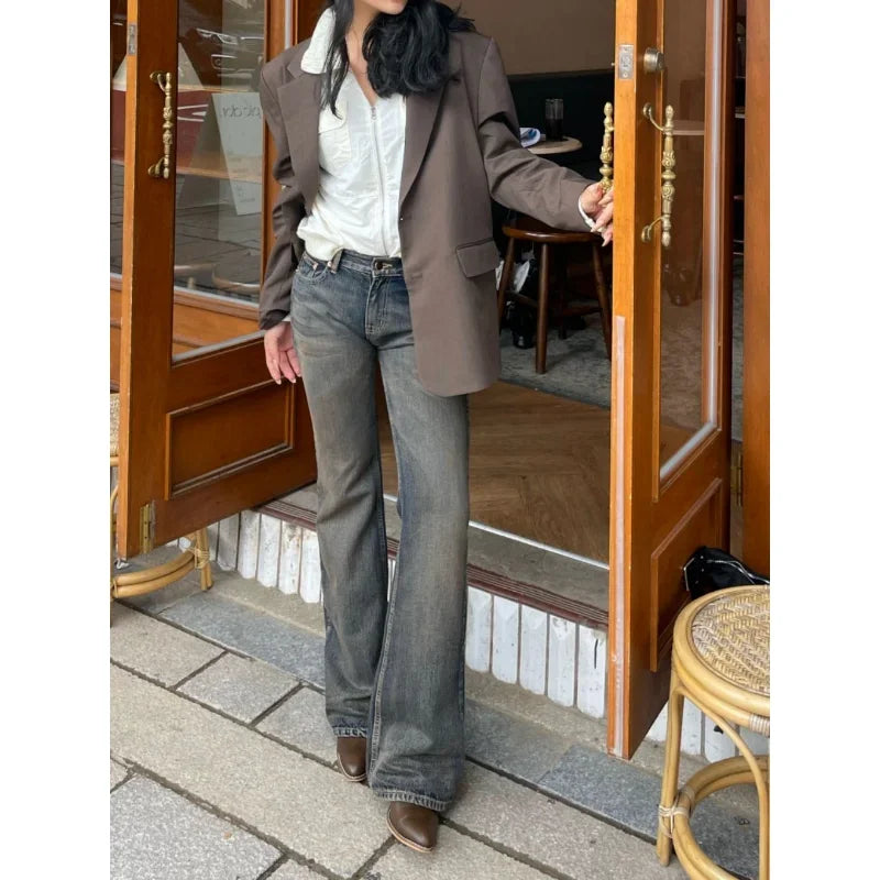 Retro Jeans Famale Clothing Loose Jeans Low Waist Y2k Aesthetics Baggy Flared Pants