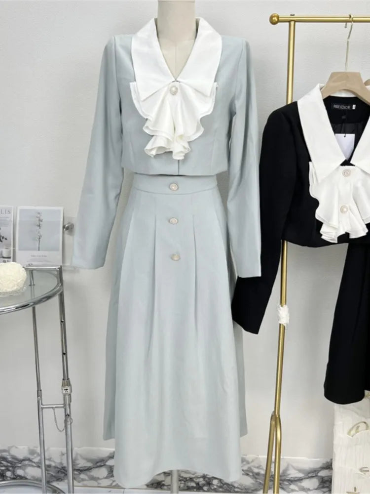 Spring Skirts Suit Jackets Coat Aline Saya 2 Pieces Set Female Party Birthday Clothes Outfits