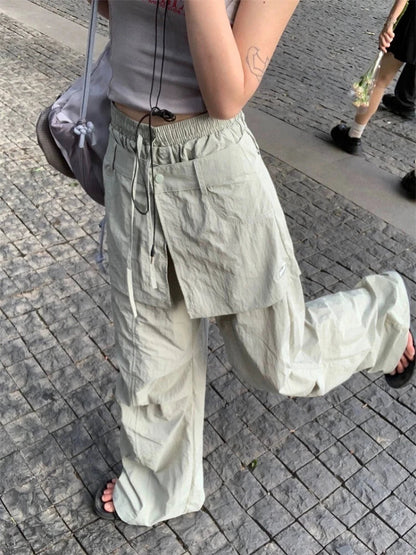 Grey Parachute Pants Woman Baggy Y2k Hip Hop Causal Patchwork Korean Straight Sweatpants Retro Trouser Summer