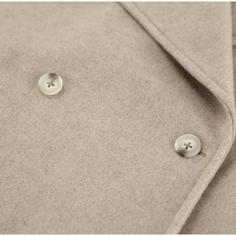 Tavimart - Large Lapel Collar Short Coats Retro Double-breasted Pocket Coat Female Autumn Loose Street Outwear