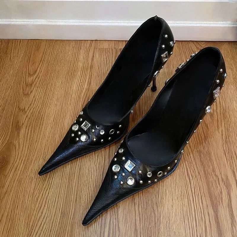 Leopard Print High Heels Pointed Toe Pumps Lace Up Designer Sandal Rhinestone Party Dress Shoes