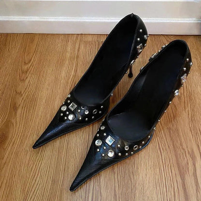 Leopard Print High Heels Pointed Toe Pumps Lace Up Designer Sandal Rhinestone Party Dress Shoes