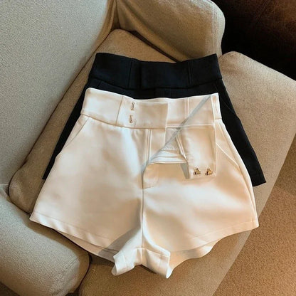 Suit Shorts High Waist Wide Leg Shorts Office Lady Korean Black White Simple All Match Short Pants