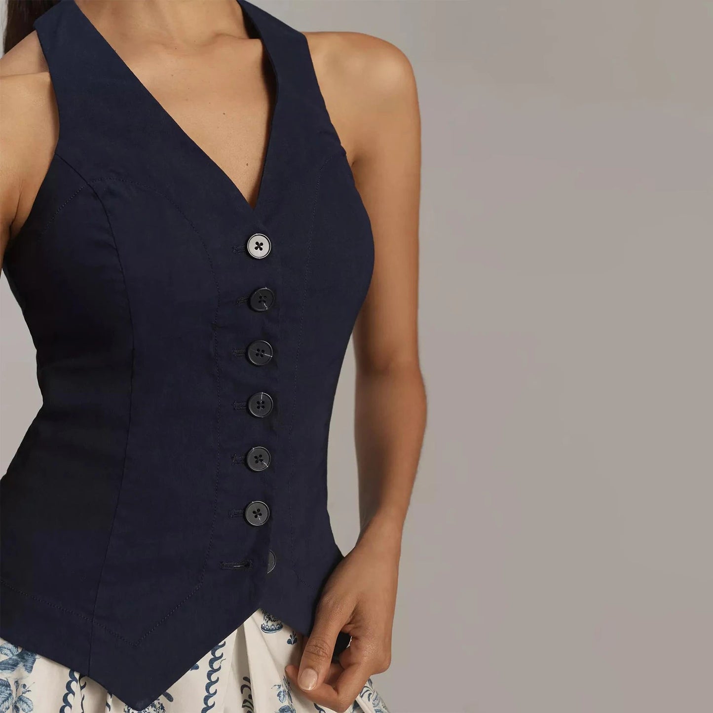 Y2k Button Down Waistcoat Slim Cami Top