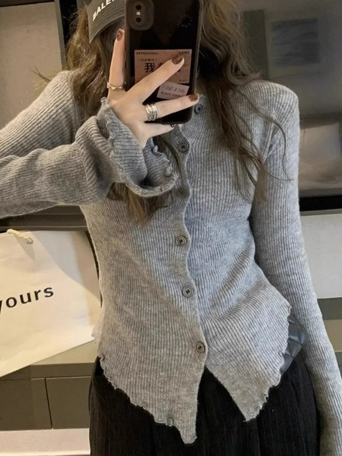 Autumn Hotsweet Long Sleeve Single Breasted Cardigans Gyaru Color Knitting O-neck Sweater