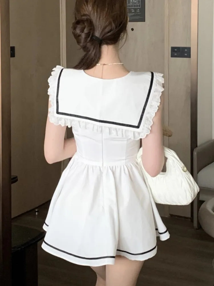 Summer Preppy Spaghetti Strap Mini Dresses for With Shawl 2000s Party Dress One-piece Y2k Korean Vestidos Mujer