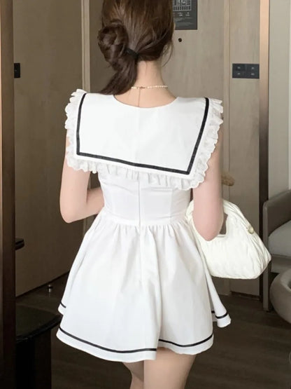 Summer Preppy Spaghetti Strap Mini Dresses for With Shawl 2000s Party Dress One-piece Y2k Korean Vestidos Mujer