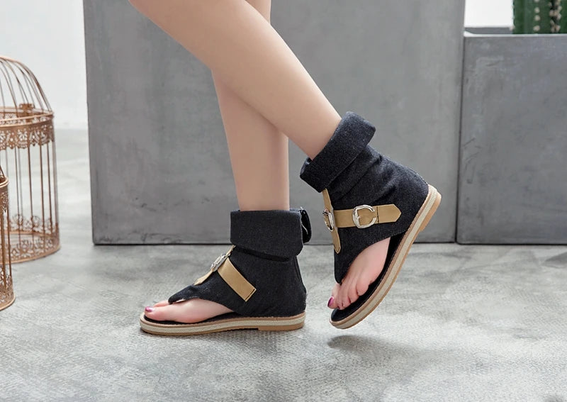 Blue Shoes Buckle Gladiator Sandals Summer Jeans Boots Booties Sandalias Size 43