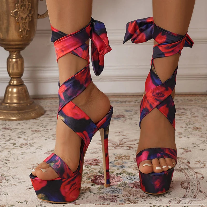 Model Catwalk 16cm Super High Heels Platform Sandals for Open Toe Banquet Party Stripper Pole Dance Shoes Red