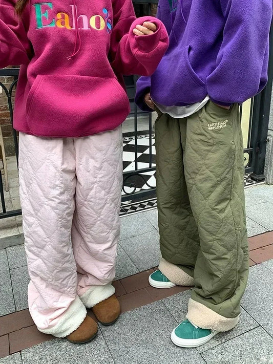 Y2k Fleece Pants Baggy Embroidery Thick Korean Trousers Harajuku Causal Female Winter Joggers