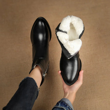 Winter Shoes Warm Wool Boots Pointed Toe Chunky Boots Genuine Leather Boots Fur Boots for Boots