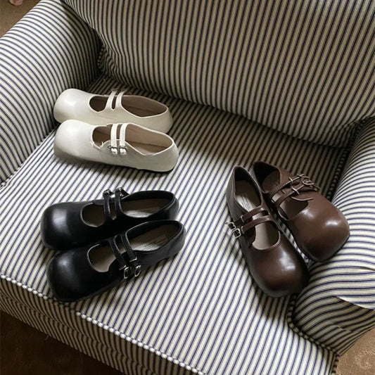 Slip on Loafers Square Toe Ankle Strap Buckle Mary Jane Shoes Chunky Low Heel Pumps Dress Shoes