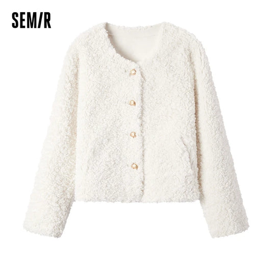 Coat Short Round Neck Slim Fit Winter New Imitation Lamb Wool Jacket