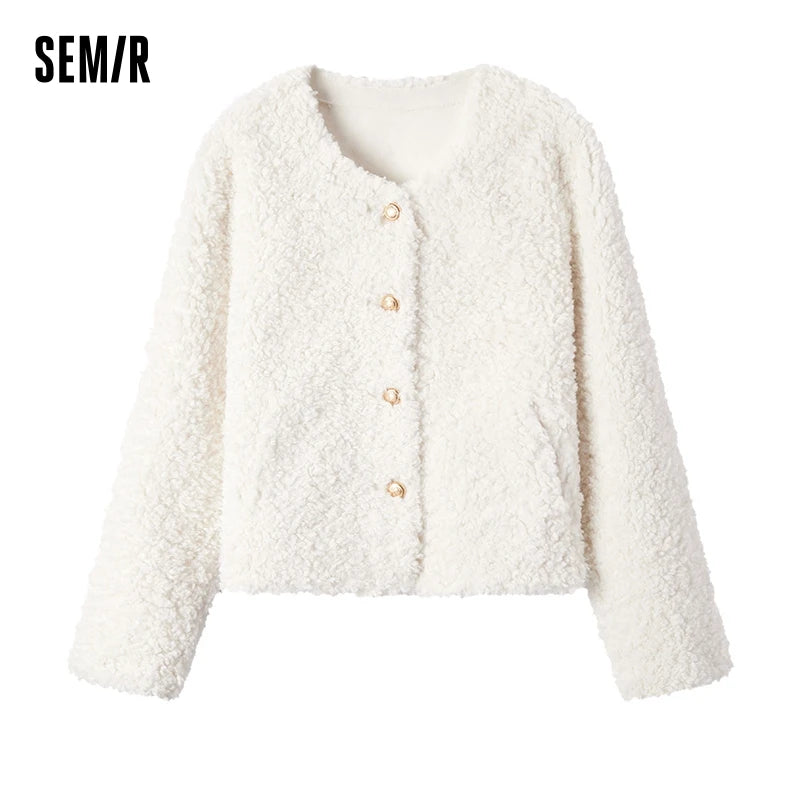 Coat Short Round Neck Slim Fit Winter New Imitation Lamb Wool Jacket