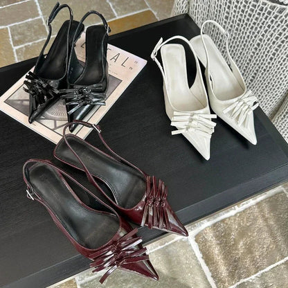 Bowknot Designer Kitten Heel Sandals Summer High Heels Female Shallow Pointed Toe Pumps Dress Shoes