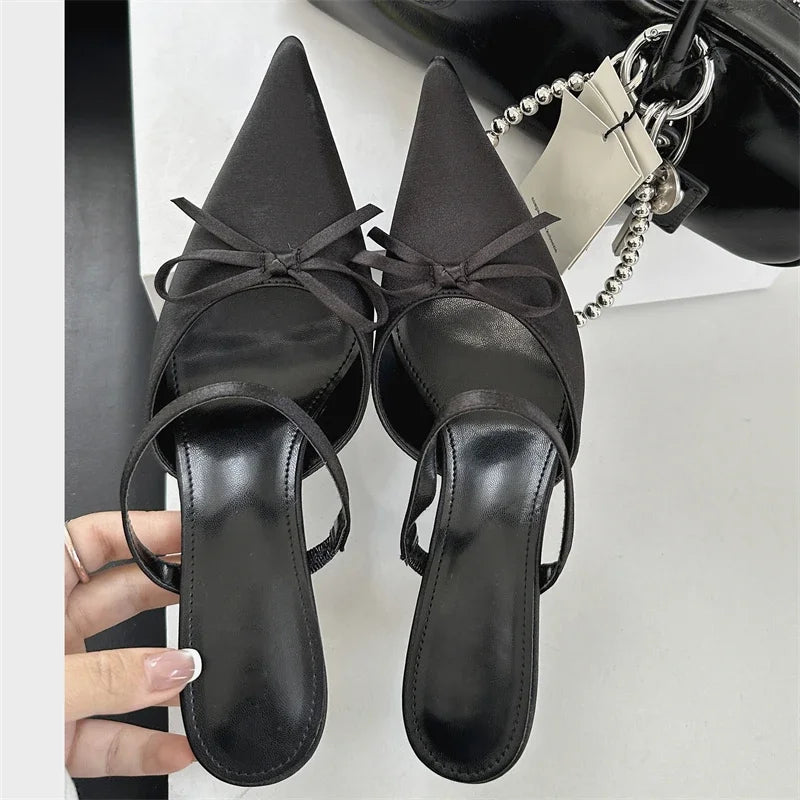 Street Style Pointed Toe Slippers Pumps Thin Heels Mule Slippers Party Prom Shoes Zapatos De Mujeres